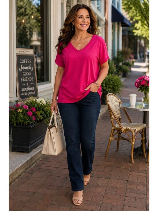 Venezia Jeans Clothing Co. Tops - Venezia Jeans Size 26 28 Pink V Neck Short Sleeve Tee Stretch Casual Y2K Resort